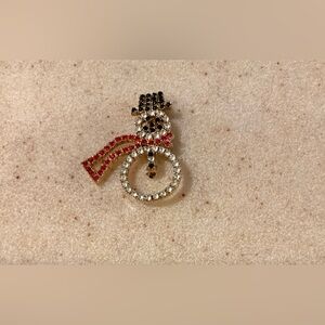 Elegant Snowman Brooch with Red and Black Accents